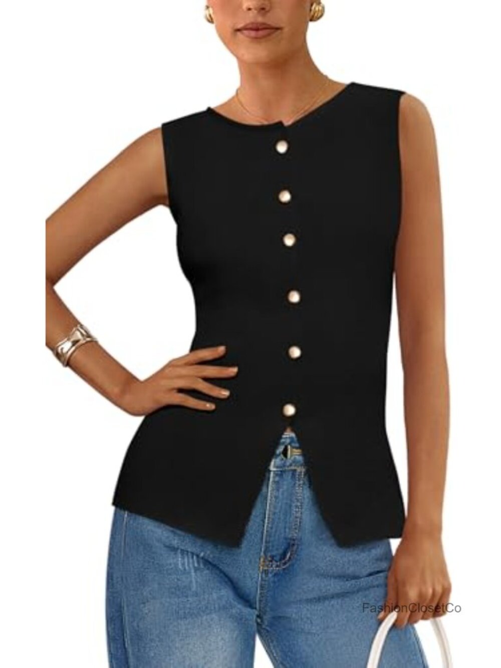 Women's Sleeveless Knit Sweater Vest Button Down Summer Tank Top Business Casual